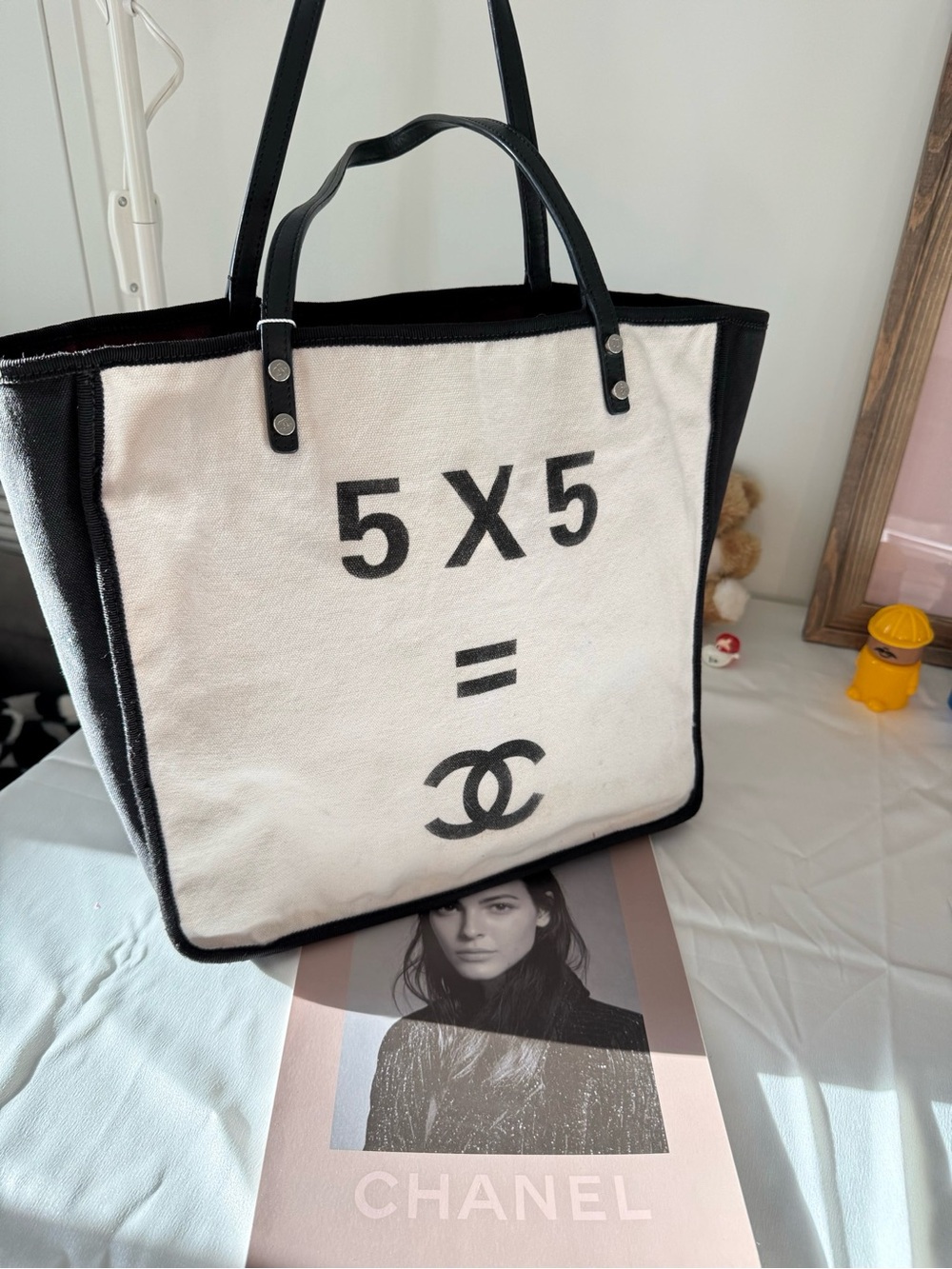 CHANEL Black and White '5 X 5' Canvas Tote